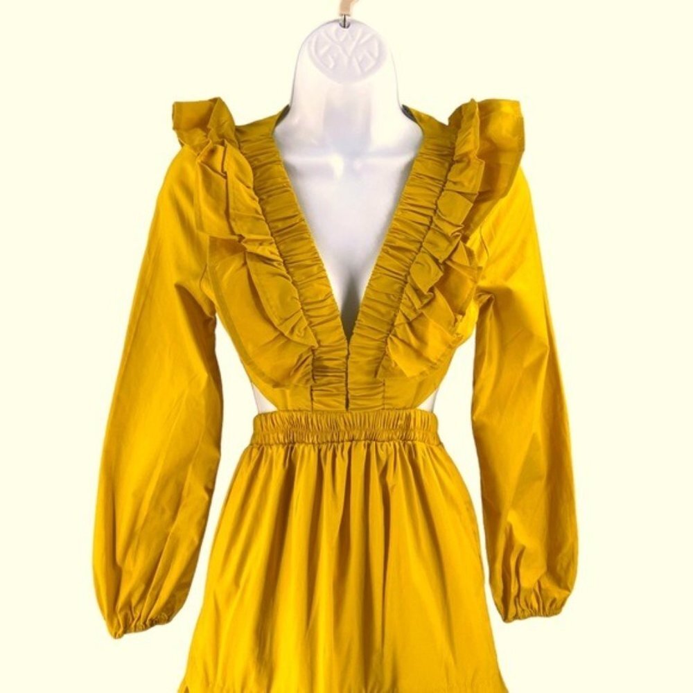 NEW Petal & Pup Mariga Long Sleeve Frill Shoulder Midi Dress in Marigold Size M - Picture 5 of 12